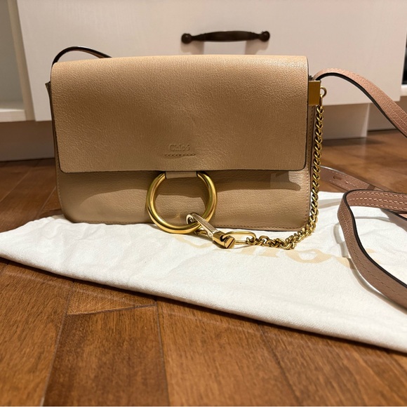 Chloe Handbags - Chloe Beige Crossbody Bag with Gold Ring Accent